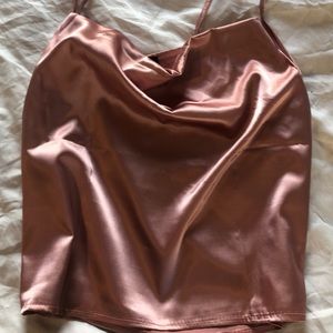 Scoop neck pink satin tank top